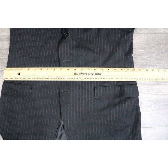 Canali Mens Pinstripe Three Button Suit Black Wool Size 52R X 36 - Picture 3 of 16